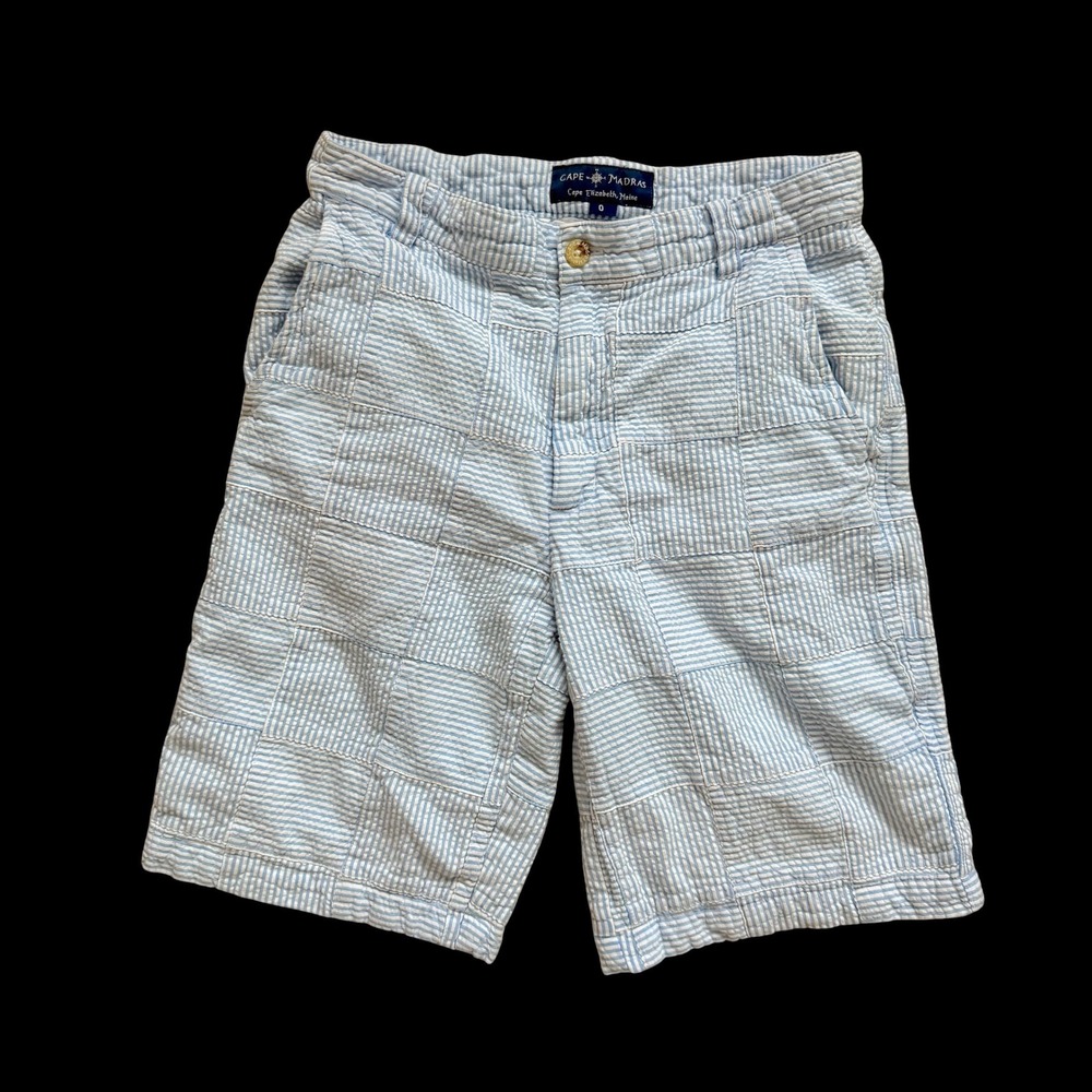 Cape Madras Seersucker Patchwork Shorts Blue White Striped Cotton Women‎ Size 0